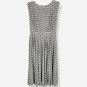 RARE VINTAGE R&K ORIGINALS 1950s Plaid Pleated Midi Dress Black, White